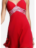 Red Chiffon Beaded Halter Sexy Cross Back Knee Length Prom Dress 